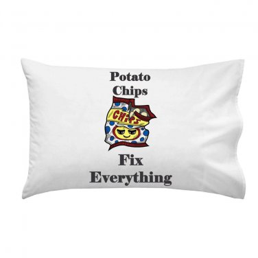 Potato Chips Fix Everything Food Humor Cartoon - Single Pillow Case