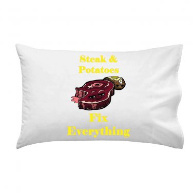 Steak & Potatoes Fix Everything Food Humor Cartoon - Single Pillow Case