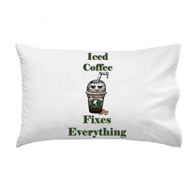 Iced Coffee Fixes Everything Food Humor Cartoon - Single Pillow Case