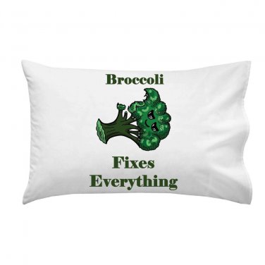 Broccoli Fixes Everything Food Humor Cartoon - Single Pillow Case
