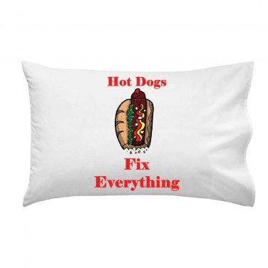 Hot Dogs Fix Everything Food Humor Cartoon - Single Pillow Case