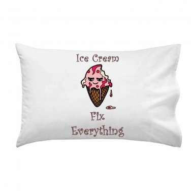 Ice Cream Fixes Everything Food Humor Cartoon - Single Pillow Case