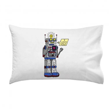 80's Love Robot Funny Cute Vintage Robot w/ Feelings - Single Pillow Case
