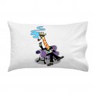 Mr. Giraffe Funny Wearing Suit Sitting on Bench - Single Pillow Case