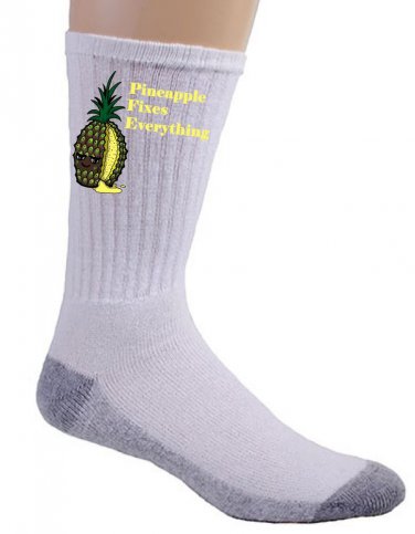 Pineapple Fixes Everything Food Humor Cartoon - Crew Socks Pair