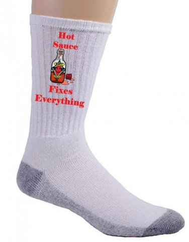 Hot Sauce Fixes Everything Food Humor Cartoon - Crew Socks Pair