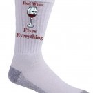 Red Wine Fixes Everything Food Humor Cartoon - Crew Socks Pair