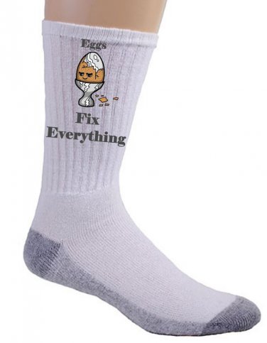 Eggs Fix Everything Food Humor Cartoon - Crew Socks Pair