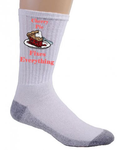 Cherry Pie Fixes Everything Food Humor Cartoon - Crew Socks Pair