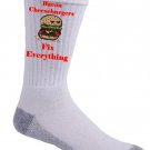 Bacon Cheeseburgers Fix Everything Food Humor Cartoon - Crew Socks Pair