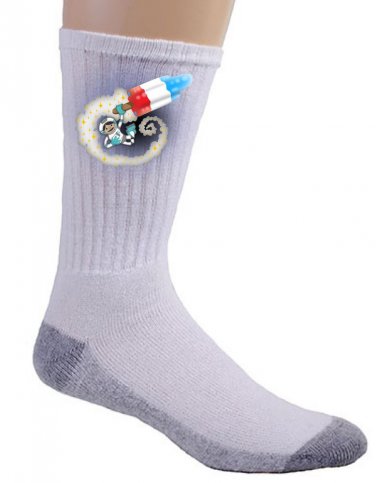 Spaceman Rocket Popsicle Funny Red White Blue Patriotic Space - Crew Socks Pair
