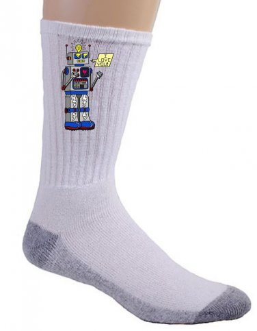 80's Love Robot Funny Cute Vintage Robot w/ Feelings - Crew Socks Pair