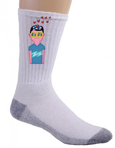 Day Dreaming Imagine Boy Artwork Cartoon Guy w/ Birds - Crew Socks Pair