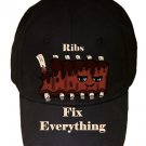 Ribs Fix Everything Food Humor Cartoon - Black Adjustable Cap Hat