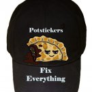 Potstickers Fix Everything Food Humor Cartoon - Black Adjustable Cap Hat