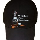 Whiskey Fixes Everything Drinking Humor Cartoon - Black Adjustable Cap Hat
