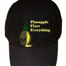 Pineapple Fixes Everything Food Humor Cartoon - Black Adjustable Cap Hat