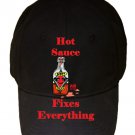 Hot Sauce Fixes Everything Food Humor Cartoon - Black Adjustable Cap Hat
