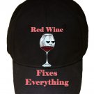 Red Wine Fixes Everything Food Humor Cartoon - Black Adjustable Cap Hat