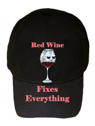 Red Wine Fixes Everything Food Humor Cartoon - Black Adjustable Cap Hat
