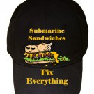Submarine Sadwiches Fix Everything Food Humor Cartoon - Black Adjustable Cap Hat