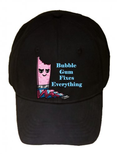 Bubblegum Fixes Everything Food Humor Cartoon - Black Adjustable Cap Hat