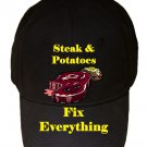 Steak & Potatoes Fix Everything Food Humor Cartoon - Black Adjustable Cap Hat