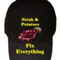 Steak & Potatoes Fix Everything Food Humor Cartoon - Black Adjustable Cap Hat