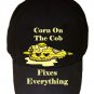 Corn on the Cob Fixes Everything Food Humor Cartoon - Black Adjustable Cap Hat