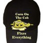 Corn on the Cob Fixes Everything Food Humor Cartoon - Black Adjustable Cap Hat