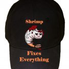 Shrimp Fixes Everything Food Humor Cartoon - Black Adjustable Cap Hat