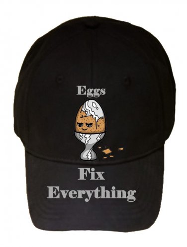 Eggs Fix Everything Food Humor Cartoon - Black Adjustable Cap Hat