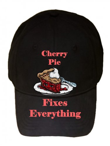 Cherry Pie Fixes Everything Food Humor Cartoon - Black Adjustable Cap Hat