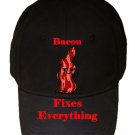 Bacon Fixes Everything Food Humor Cartoon - Black Adjustable Cap Hat