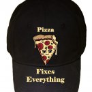 Pizza Fixes Everything Food Humor Cartoon - Black Adjustable Cap Hat