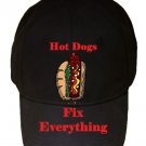 Hot Dogs Fix Everything Food Humor Cartoon - Black Adjustable Cap Hat