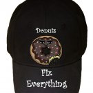 Donuts Fix Everything Food Humor Cartoon - Black Adjustable Cap Hat