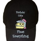 Birthday Cake Fixes Everything Food Humor Cartoon - Black Adjustable Cap Hat