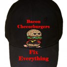 Bacon Cheeseburgers Fix Everything Food Humor Cartoon - Black Adjustable Cap Hat