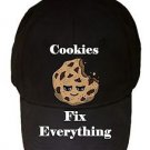 Cookies Fix Everything Food Humor Cartoon - Black Adjustable Cap Hat