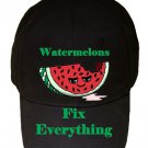 Watermelons Fix Everything Food Humor Cartoon - Black Adjustable Cap Hat