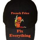 French Fries Fix Everything Food Humor Cartoon - Black Adjustable Cap Hat