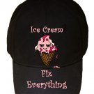 Ice Cream Fixes Everything Food Humor Cartoon - Black Adjustable Cap Hat