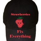 Strawberries Fix Everything Food Humor Cartoon - Black Adjustable Cap Hat