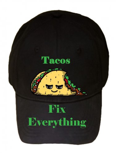 Tacos Fix Everything Mexican Food Humor Cartoon - Black Adjustable Cap Hat