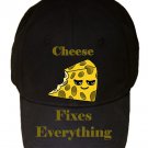 Cheese Fixes Everything Food Humor Cartoon - Black Adjustable Cap Hat