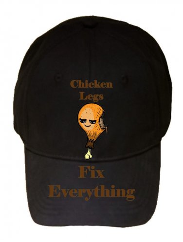 Chicken Legs Fix Everything Food Humor Cartoon - Black Adjustable Cap Hat