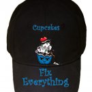 Cupcakes Fix Everything Food Humor Cartoon - Black Adjustable Cap Hat