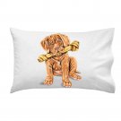 Cute French Mastiff Pet Puppy Dog w/ Bone on White - Single Pillow Case