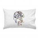 Big Cat White Tiger w/ Cubs Walking - Single Pillow Case